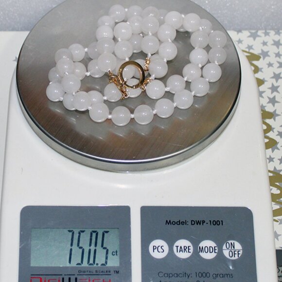 14K WHITE JADE NECKLACE - 12.5 MM STONES - 2 STRAND - Picture 8 of 11